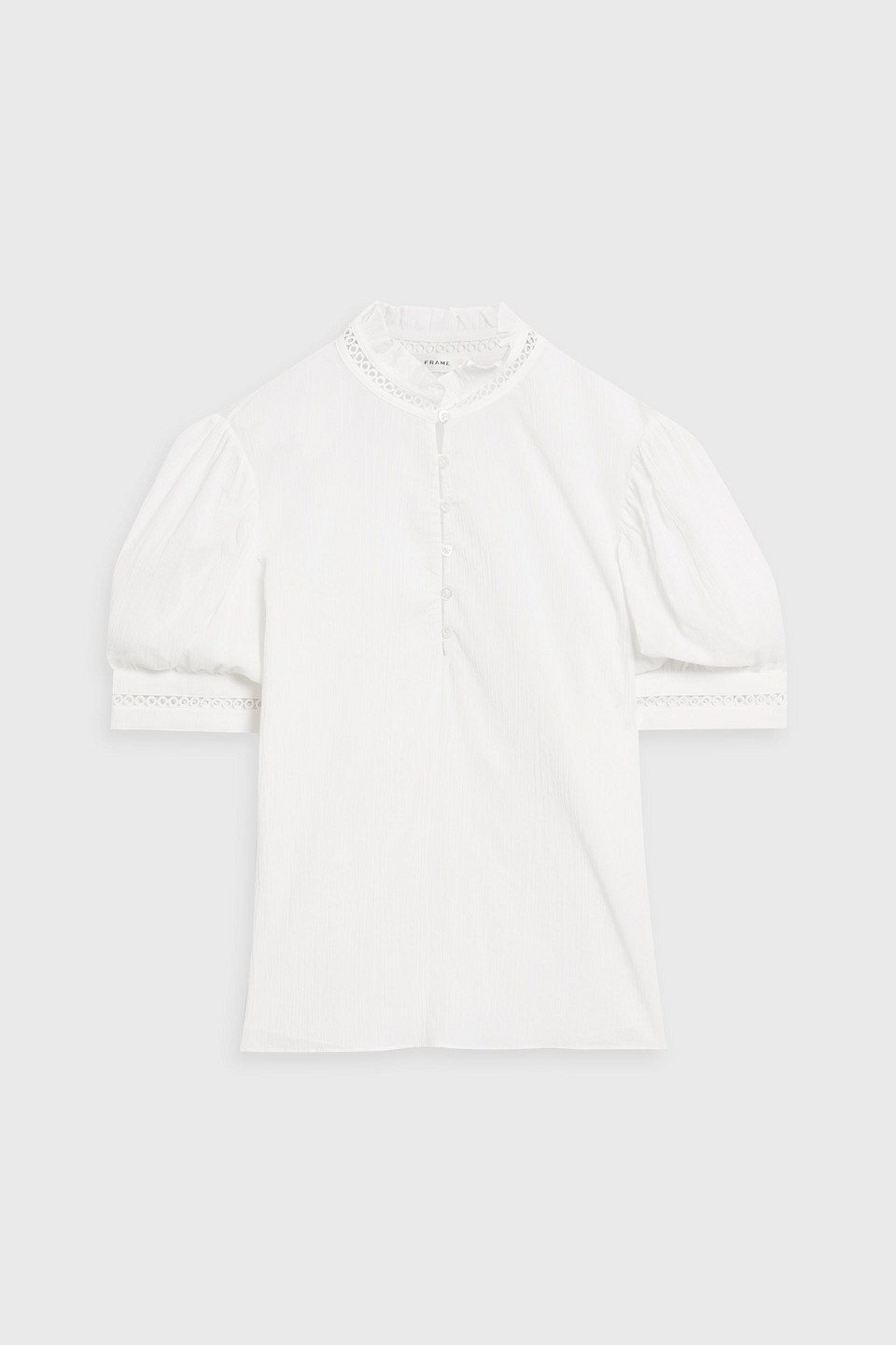 Frame The Ruffle Collar Cotton-gauze Top In White