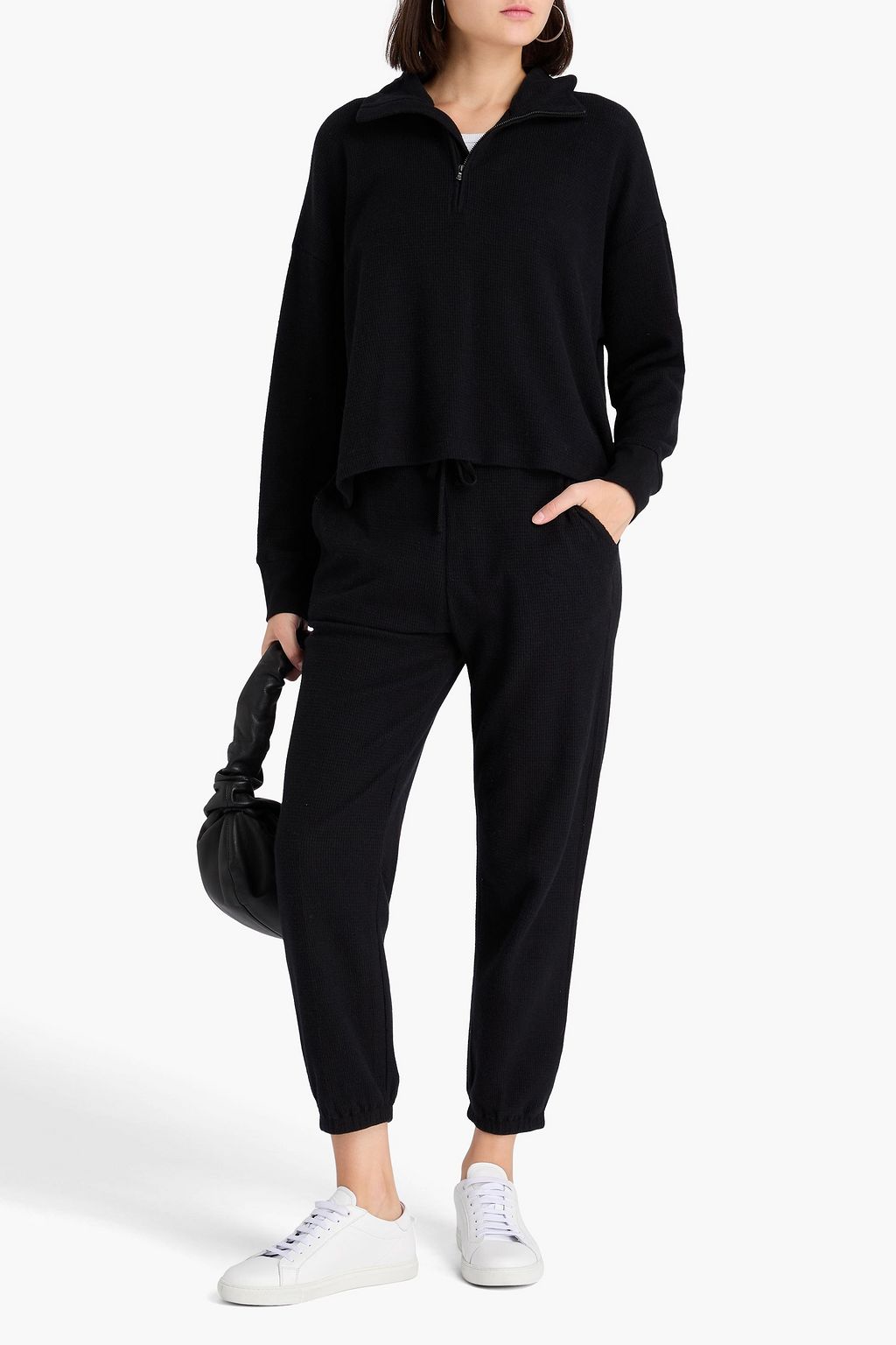 JAMES PERSE Waffle-knit cotton and cashmere-blend half-zip sweater
