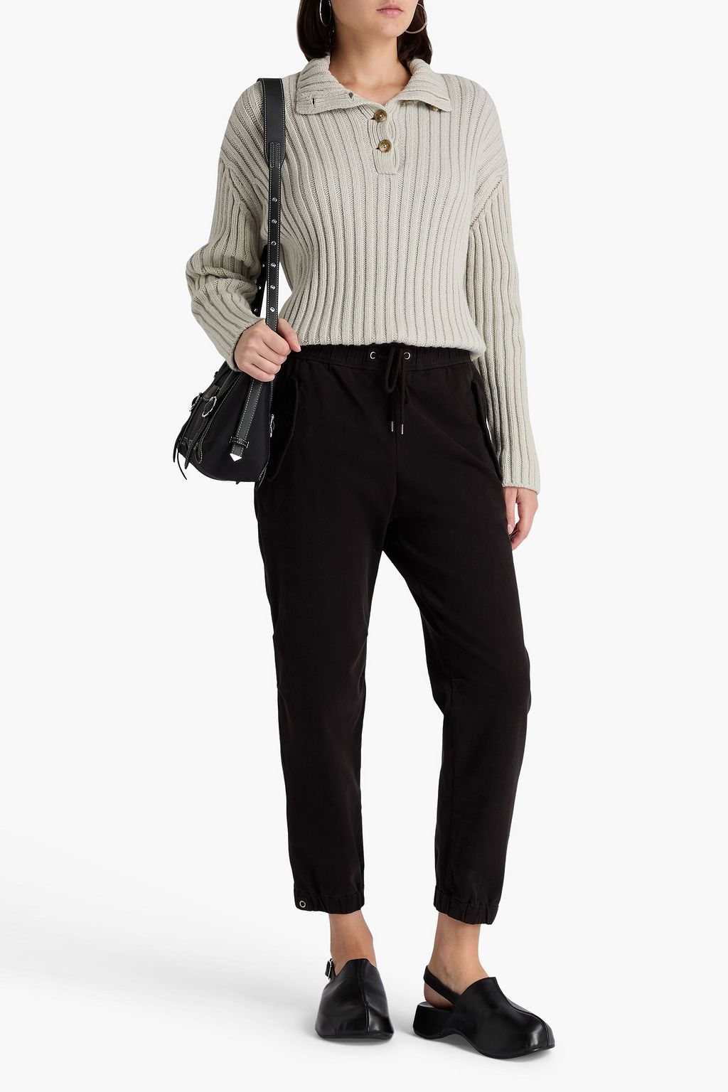 JAMES PERSE Cropped stretch cotton and Lyocell-blend twill track pants