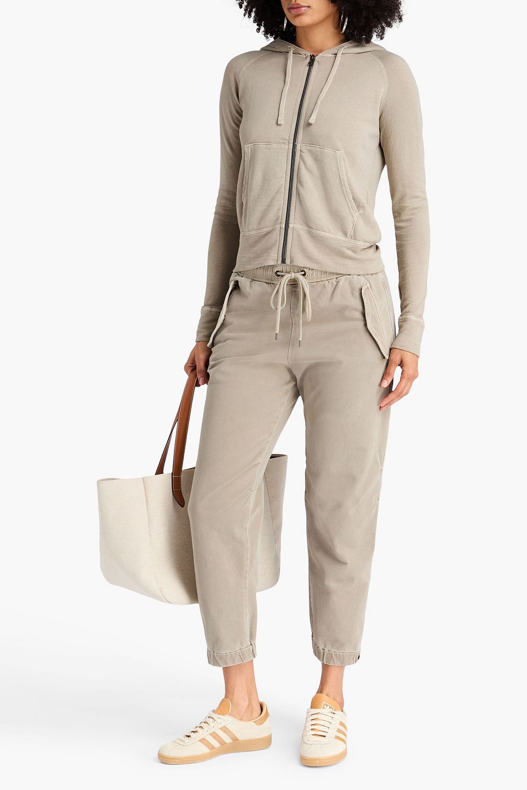 JAMES PERSE Cropped stretch cotton and Lyocell-blend twill track pants