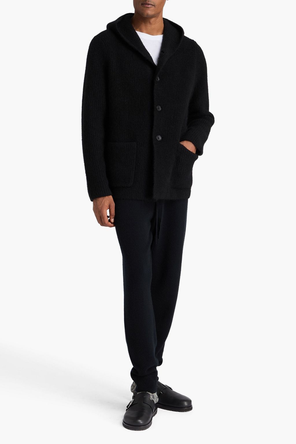 JAMES PERSE Hunky waffle-knit hooded cardigan