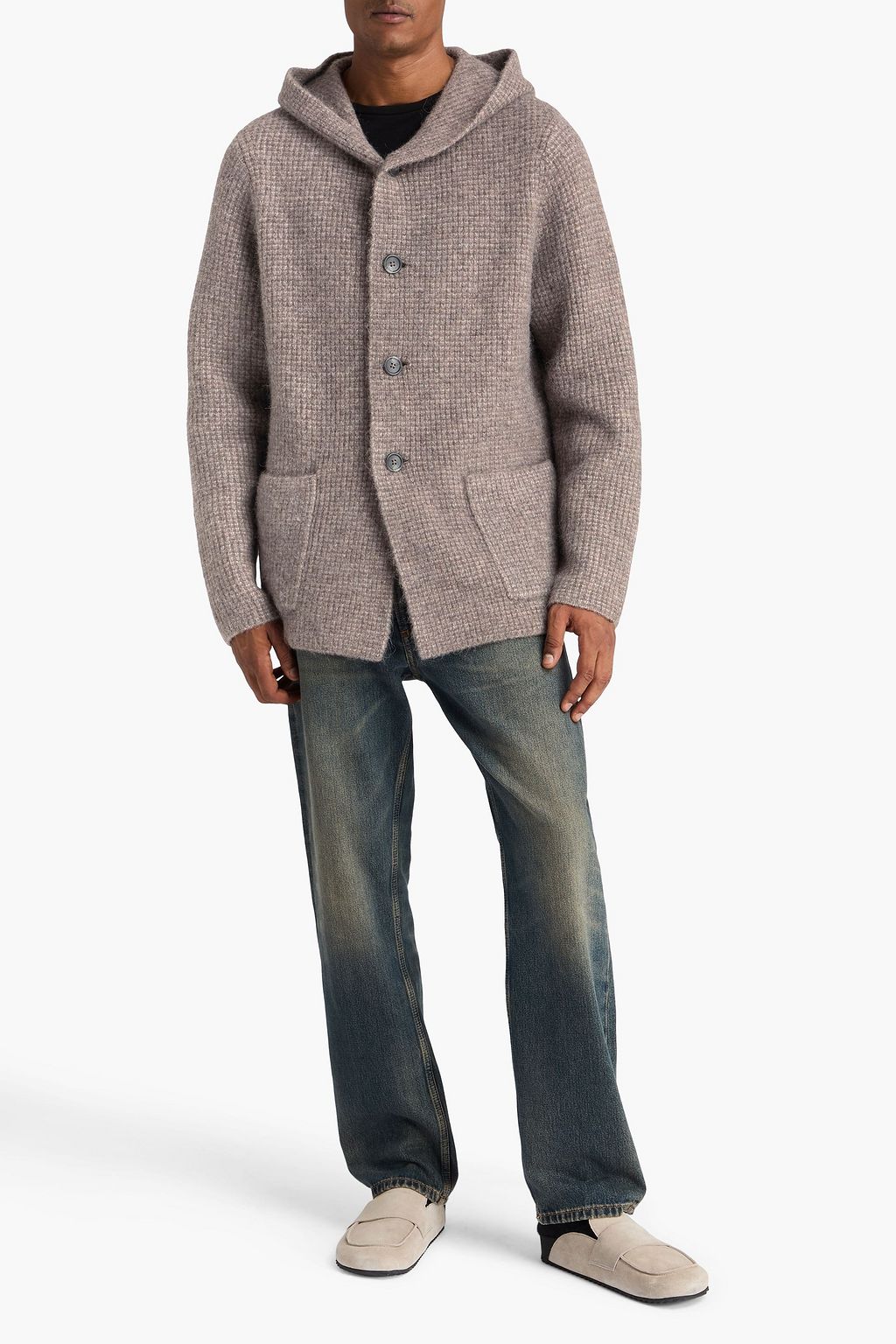 JAMES PERSE Hunky waffle-knit hooded cardigan