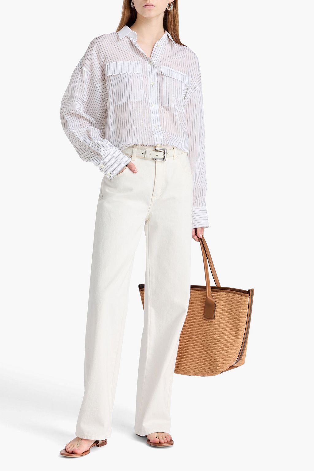 BRUNELLO CUCINELLI コットン混ジャカード シャツ メタリック ストライプ