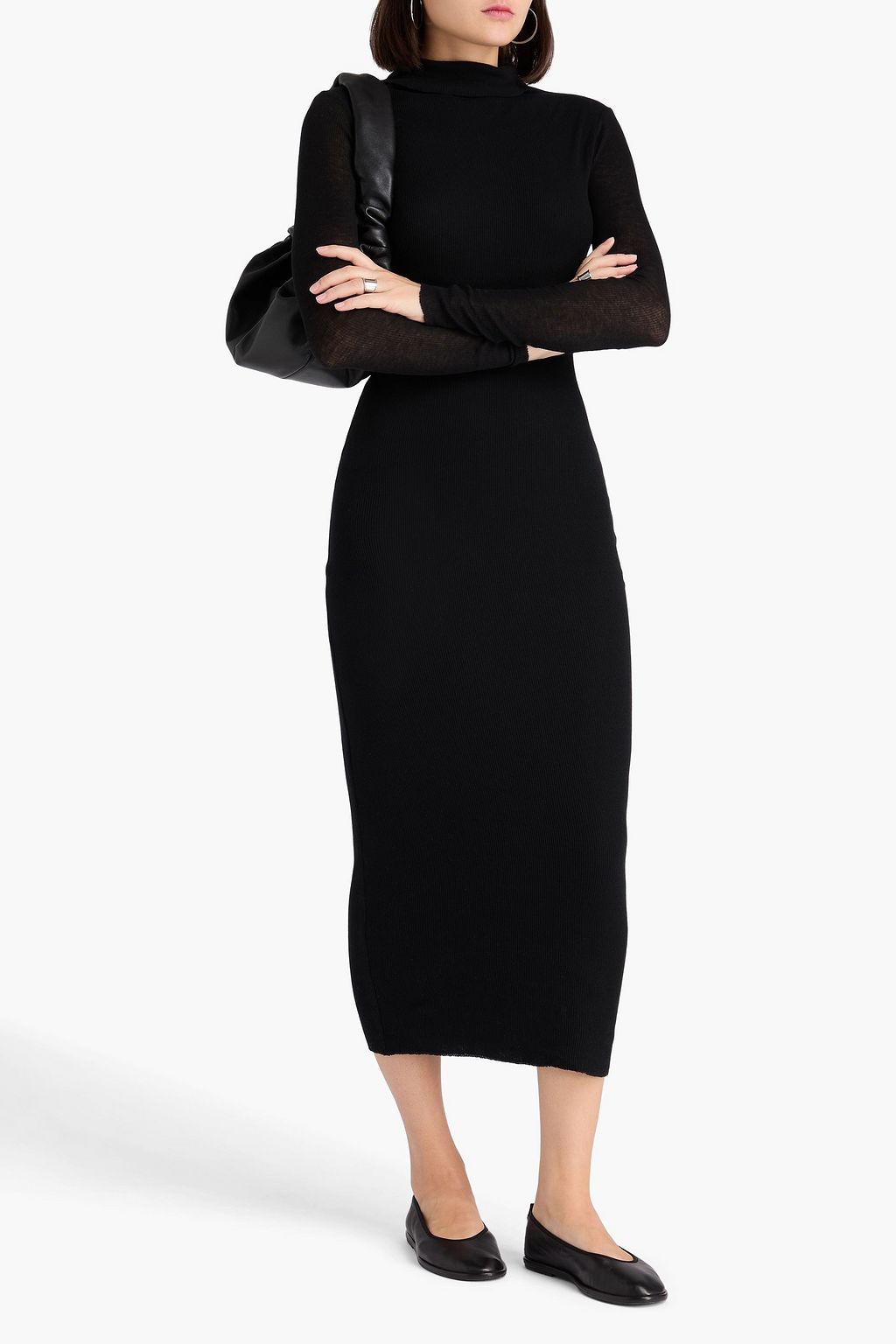 JAMES PERSE Ribbed cotton and cashmere-blend midi dress