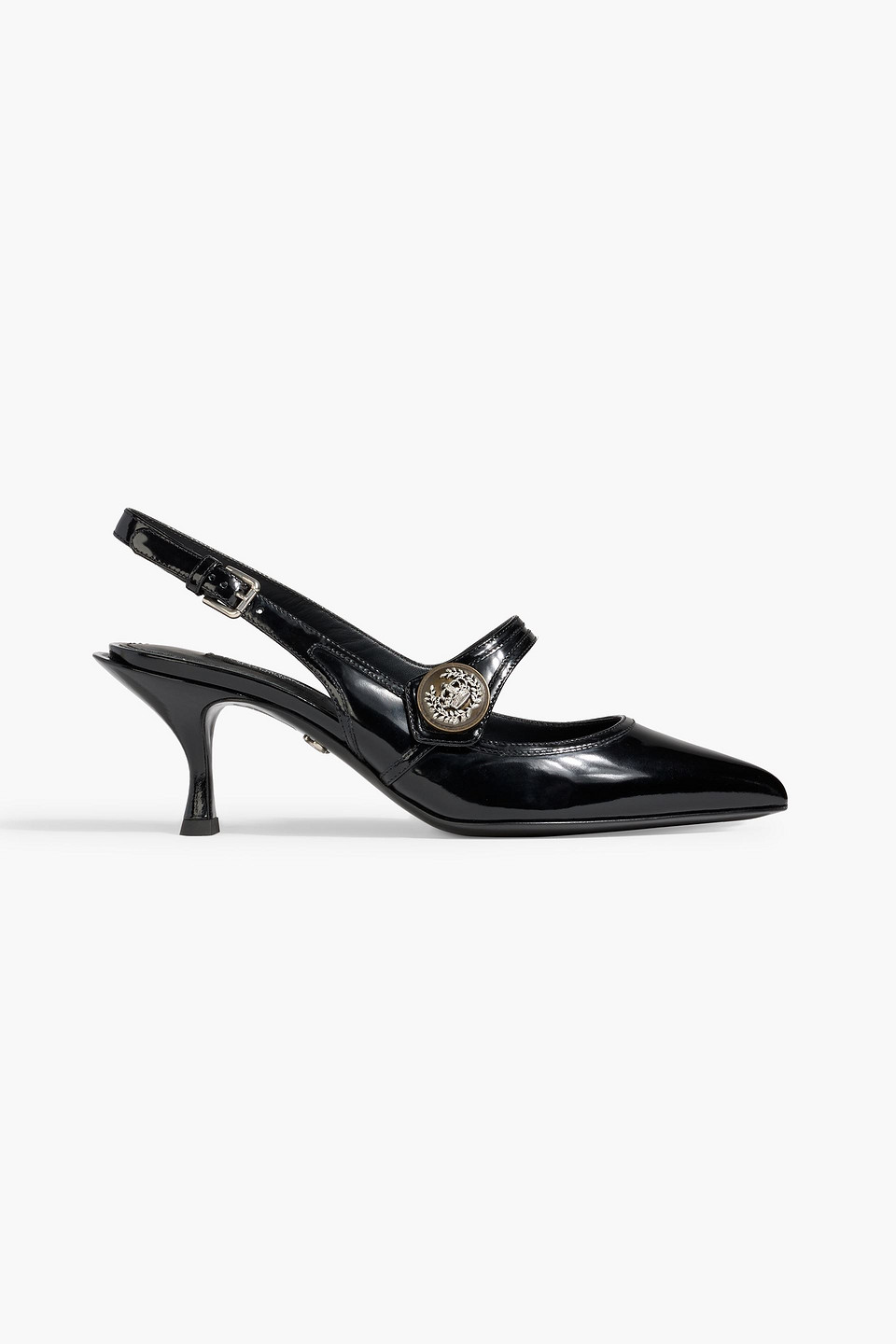 Dolce & Gabbana Embellished Glossed-leather Slingback Pumps In Black