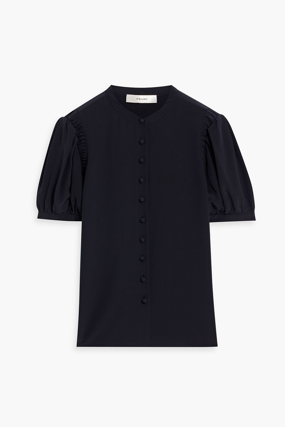 Frame Gathered Silk Crepe De Chine Top In Black