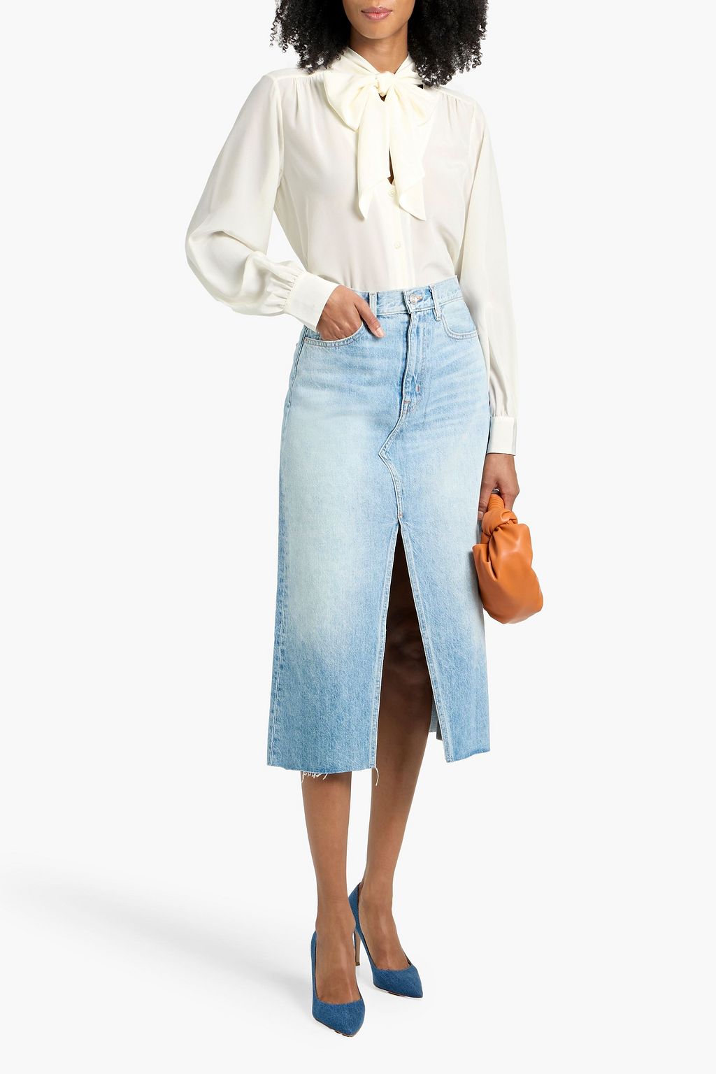 FRAME Pussy-bow silk crepe de chine blouse