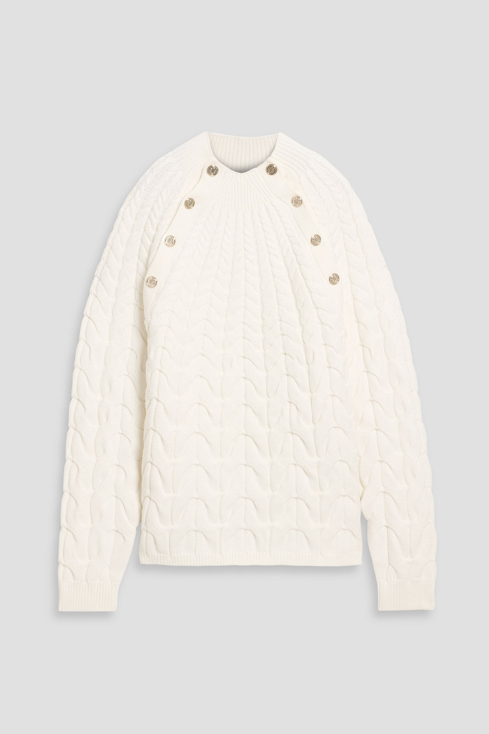 Maje Cable-knit Turtleneck Sweater In White