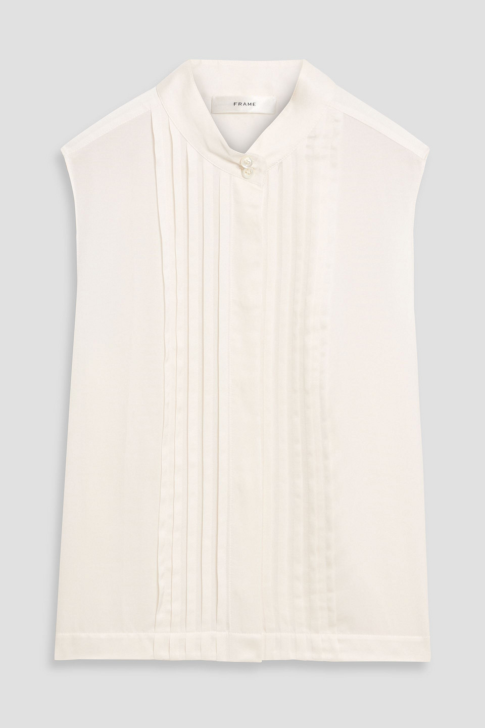 Frame The Tux Pintucked Silk And Cotton-blend Top In White