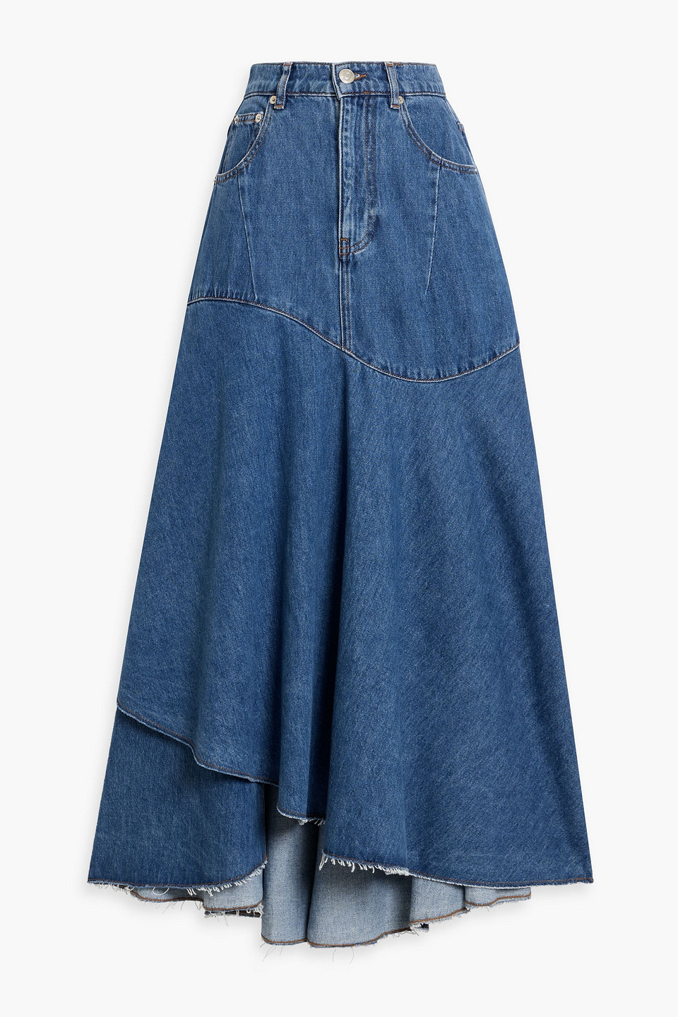 Maje Asymmetric Denim Midi Skirt In Blue