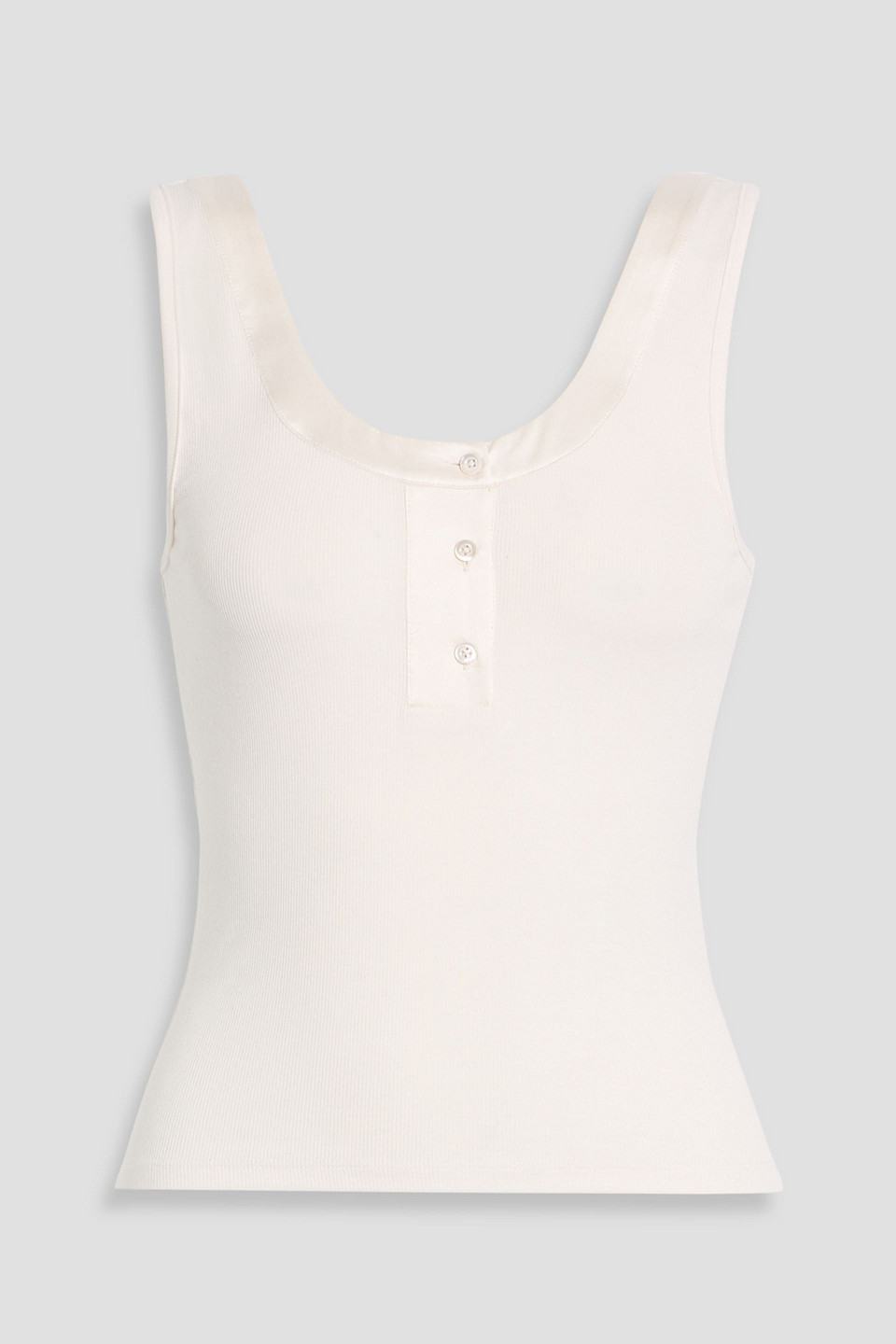 Frame Silk Satin-trimmed Ribbed Stretch-modal Jersey Tank In White