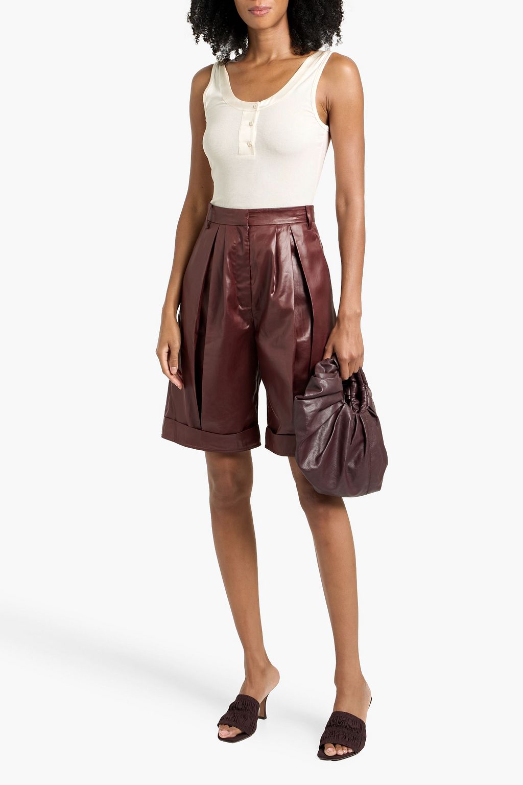FRAME Silk satin-trimmed ribbed stretch-modal jersey tank
