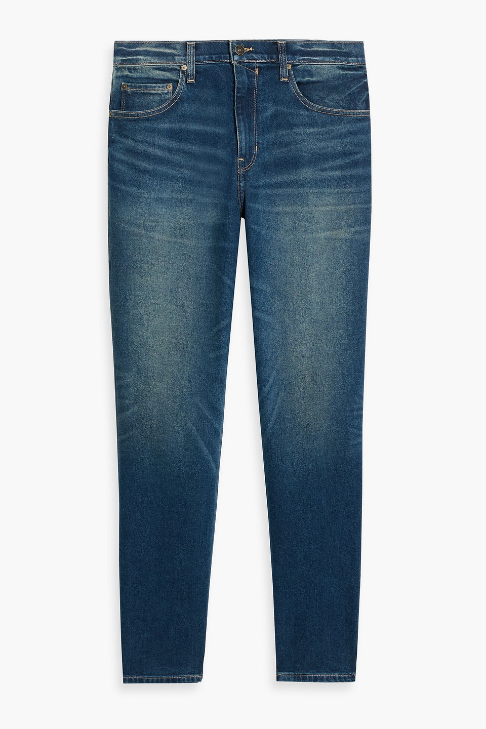 Paige Wilcox Tapered Whiskered Denim Jeans In Blue