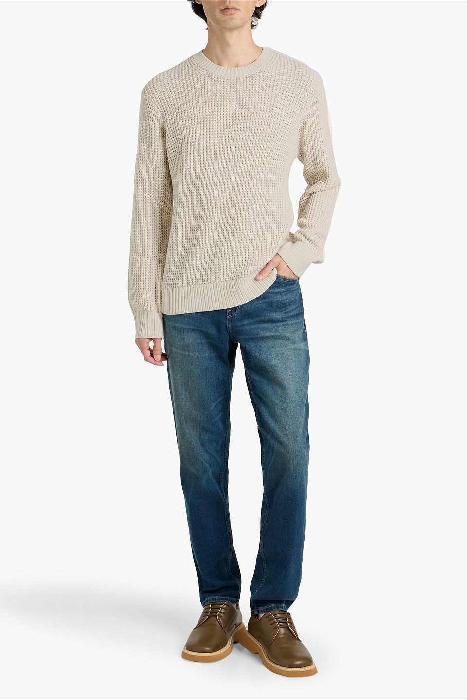 Paige Wilcox Tapered Whiskered Denim Jeans In Blue