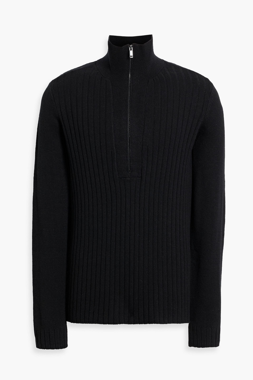 Paige Brian Ribbed Wool-blend Half-zip Sweater In Black