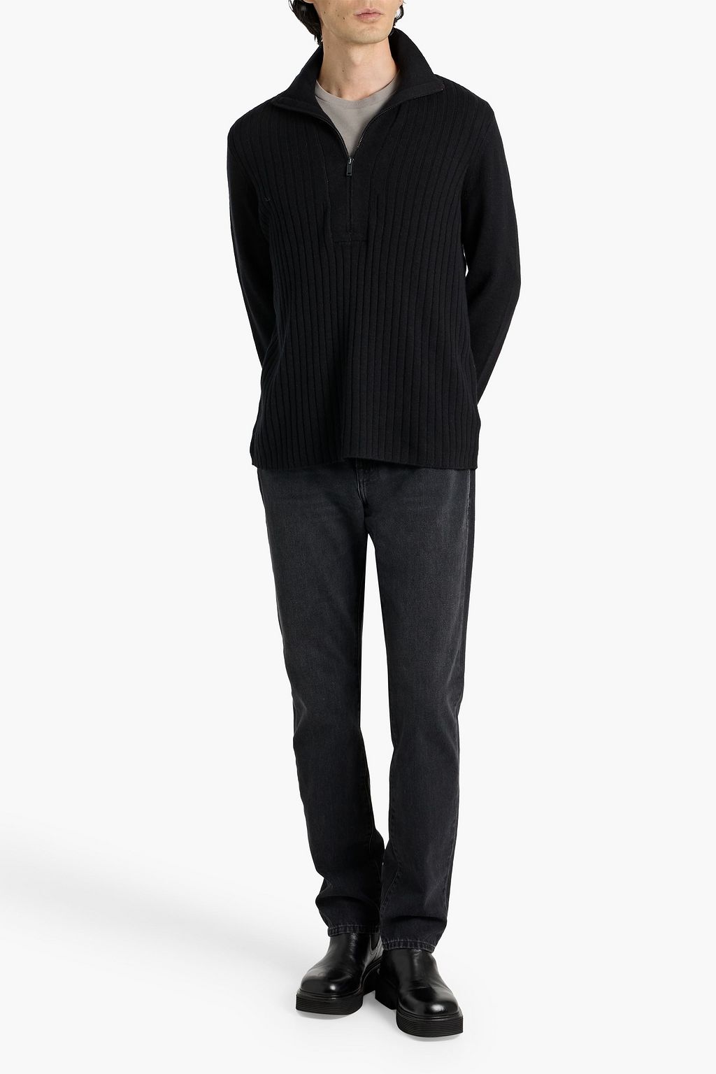 PAIGE Brian ribbed wool-blend half-zip sweater