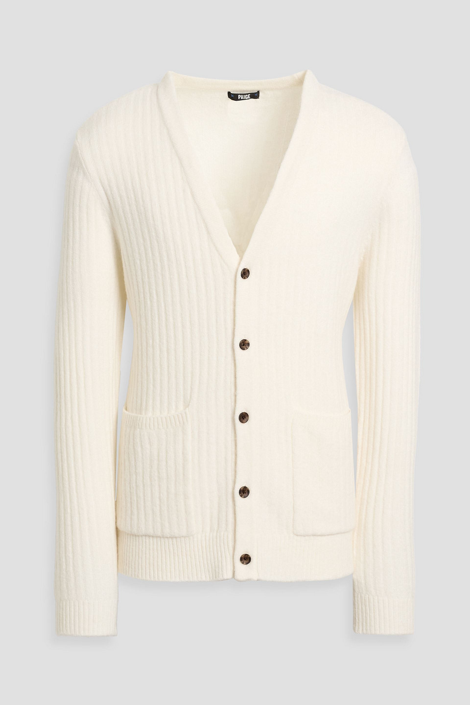 Paige Harpoon Ribbed Merino Wool-blend Cardigan In White