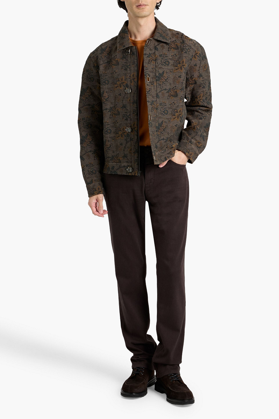 Paige Igor Cotton-blend Jacquard Jacket In Brown