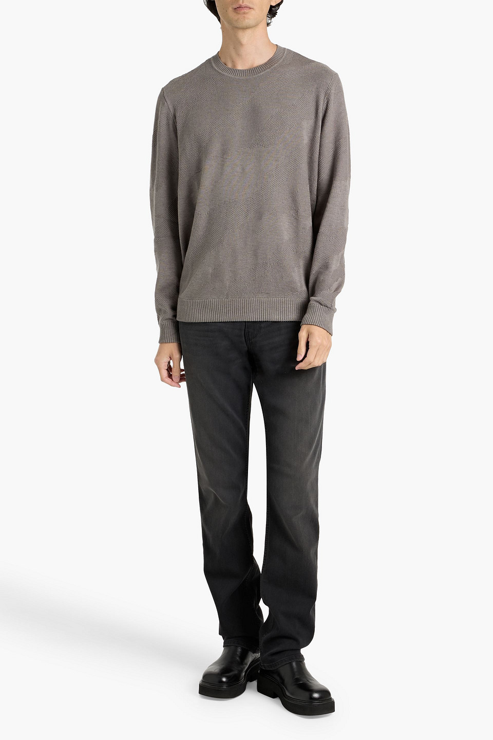 Paige Bowman Jacquard-knit Cotton-blend Sweater In Gray