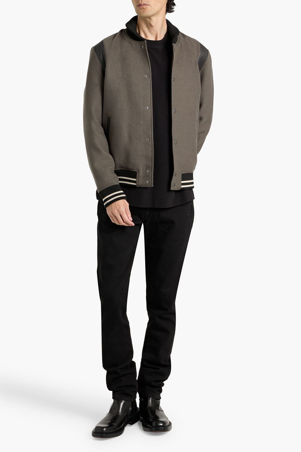 Paige Tomlinson Leather-trimmed Felt Bomber Jacket In Gray