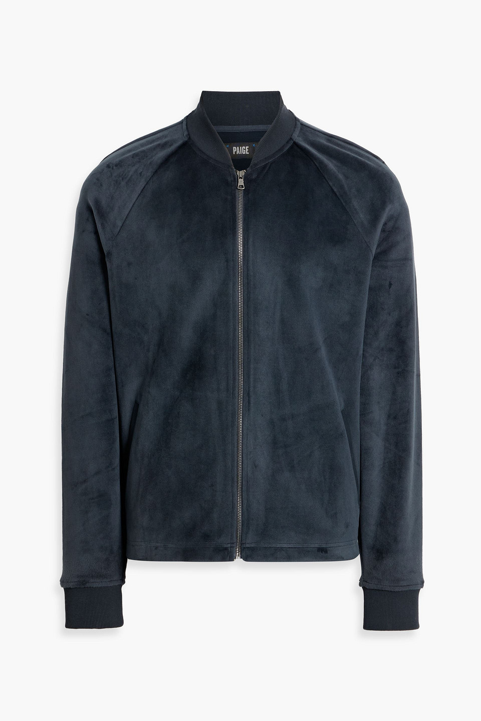 Paige Springer Velour Bomber Jacket In Blue