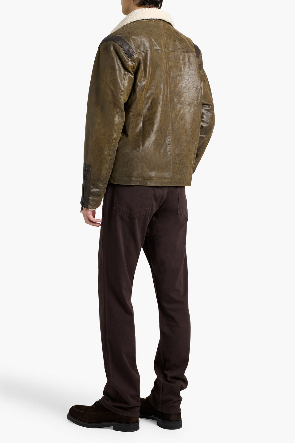 Paige Mangelson Teddy Fleece-trimmed Leather Jacket In Brown