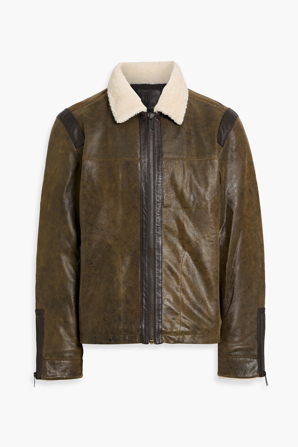 Paige Mangelson Teddy Fleece-trimmed Leather Jacket In Brown