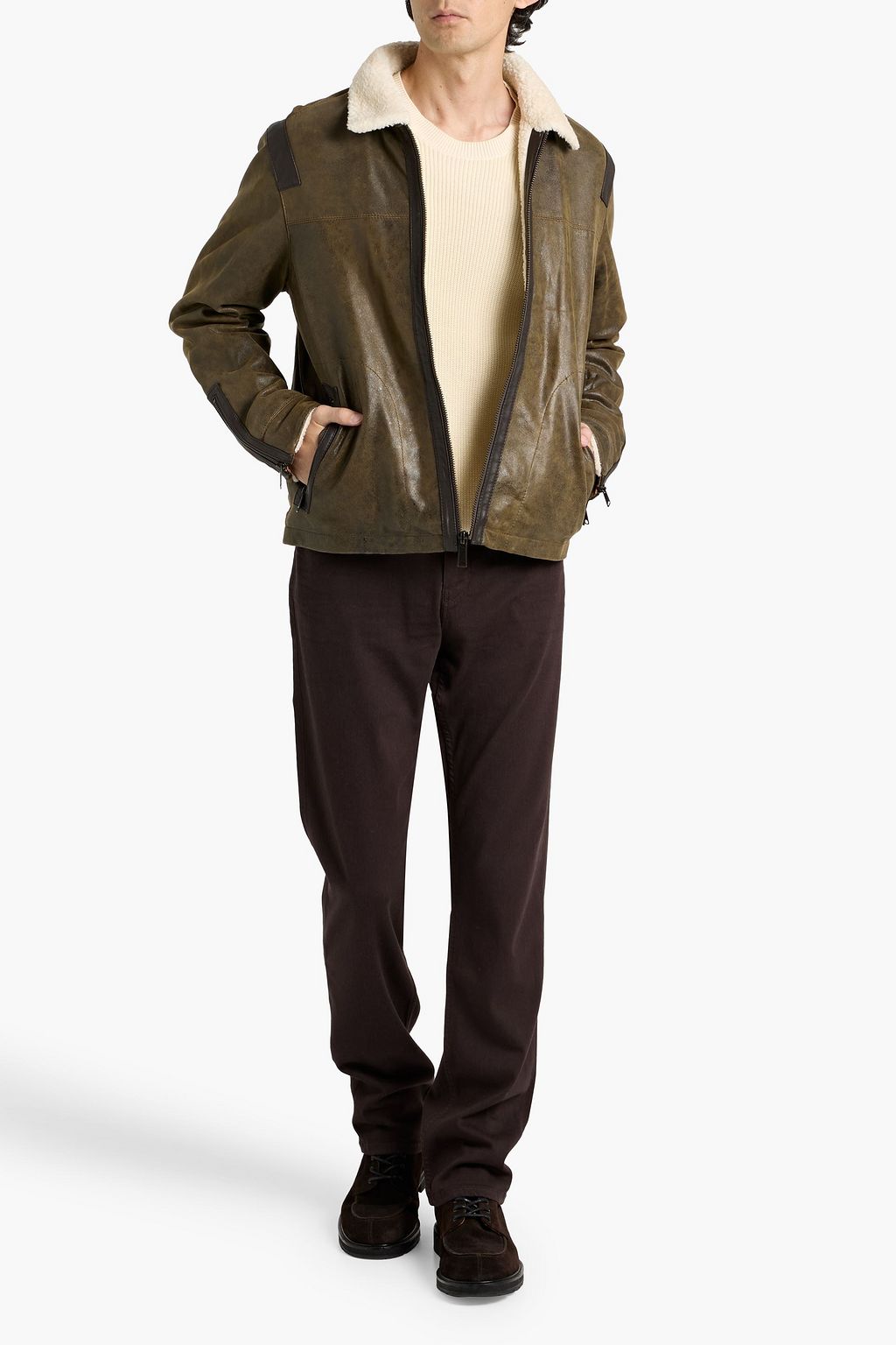 PAIGE Mangelson teddy fleece-trimmed leather jacket