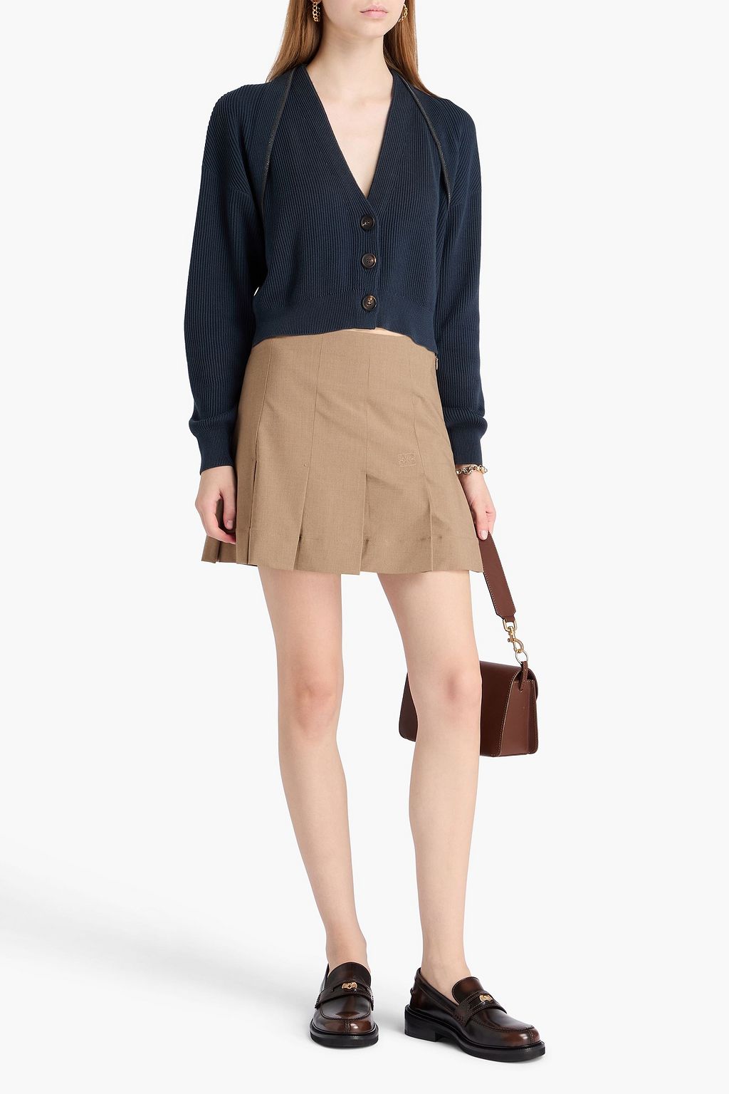 BRUNELLO CUCINELLI リブ編みコットン クロップドカーディガン ビーズ付き