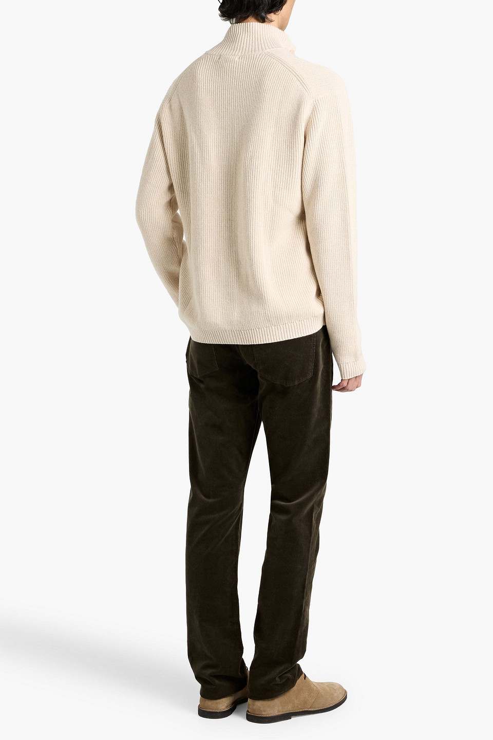 Paige Groveland Ribbed Cotton And Wool-blend Cardigan In Neutral