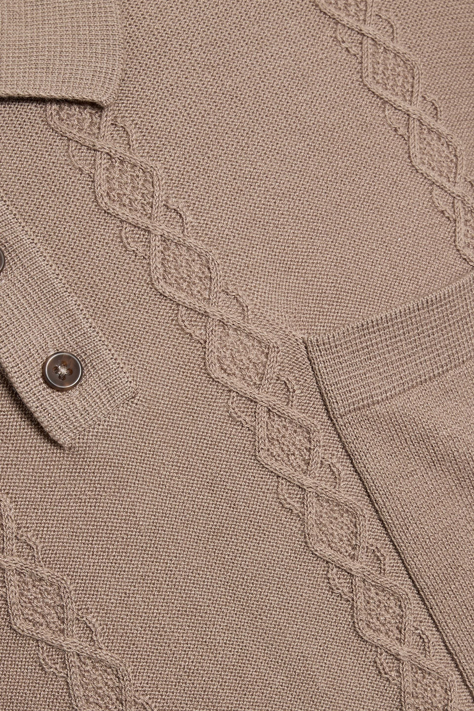 Paige Merrifield Cable-knit Cotton-blend Polo Sweater In Brown