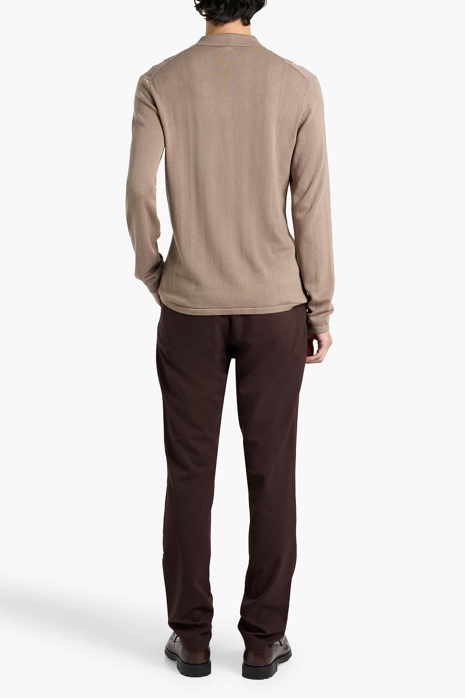 Paige Merrifield Cable-knit Cotton-blend Polo Sweater In Brown