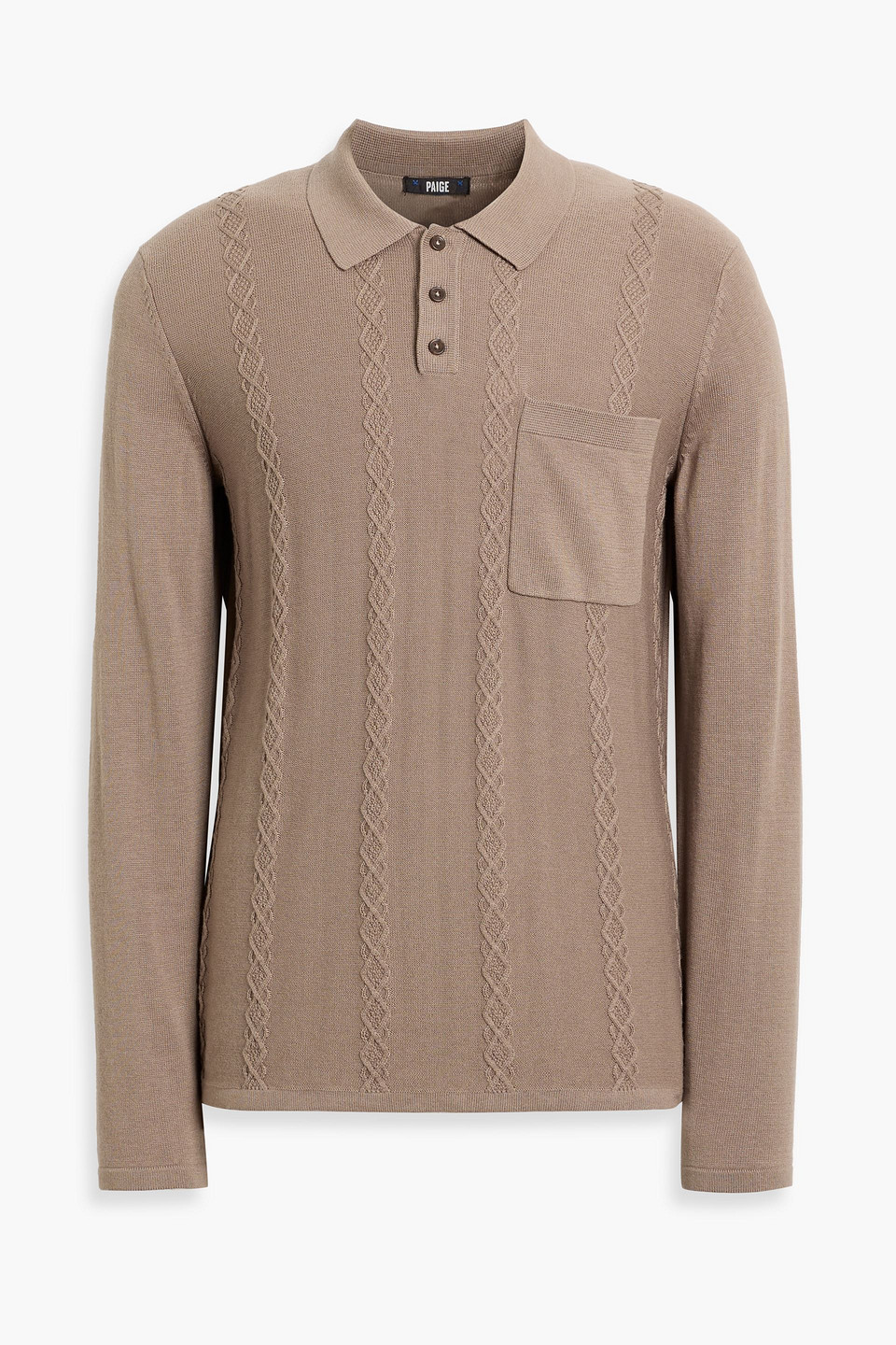 Paige Merrifield Cable-knit Cotton-blend Polo Sweater In Brown