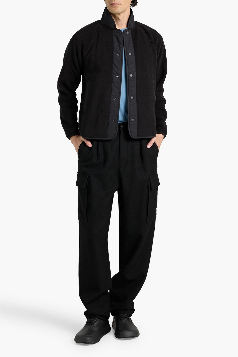 Rag & Bone Shell-trimmed Fleece Jacket In Black