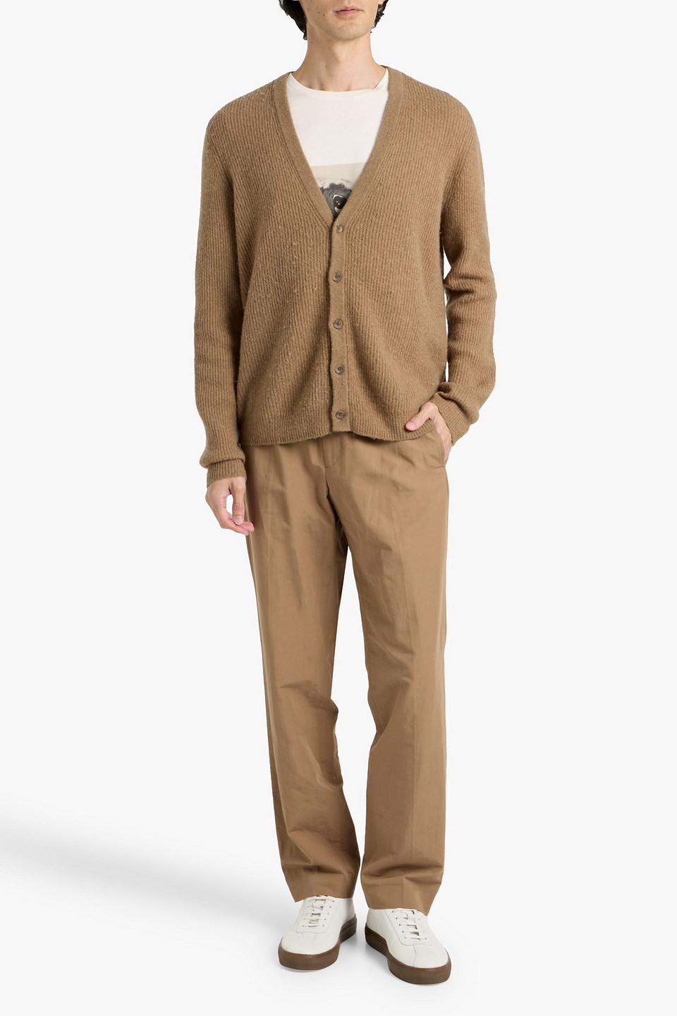 Paige Homann Brushed Ribbed Merino Wool-blend Cardigan In Animal Print