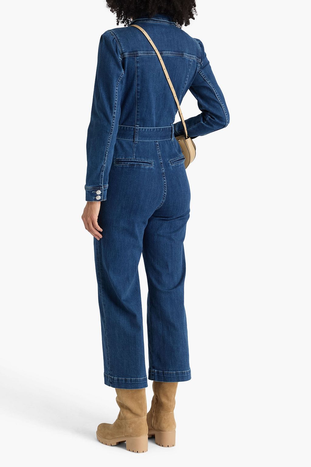 PAIGE Anessa cropped belted denim jumpsuit