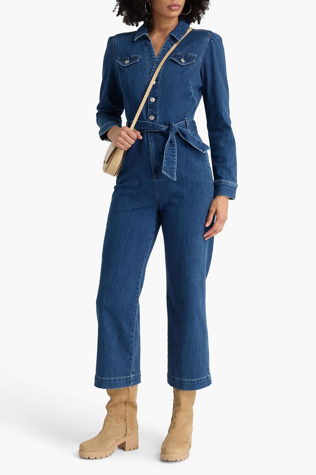 PAIGE Anessa cropped belted denim jumpsuit
