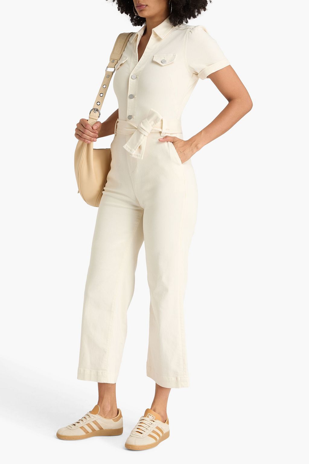 PAIGE Anessa cropped belted denim jumpsuit