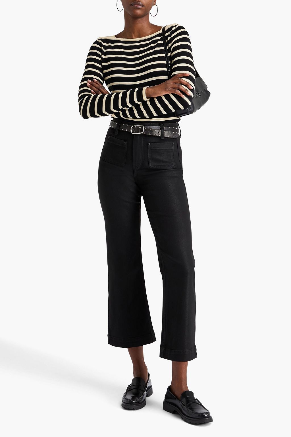 PAIGE Leenah cropped coated high-rise wide-leg jeans