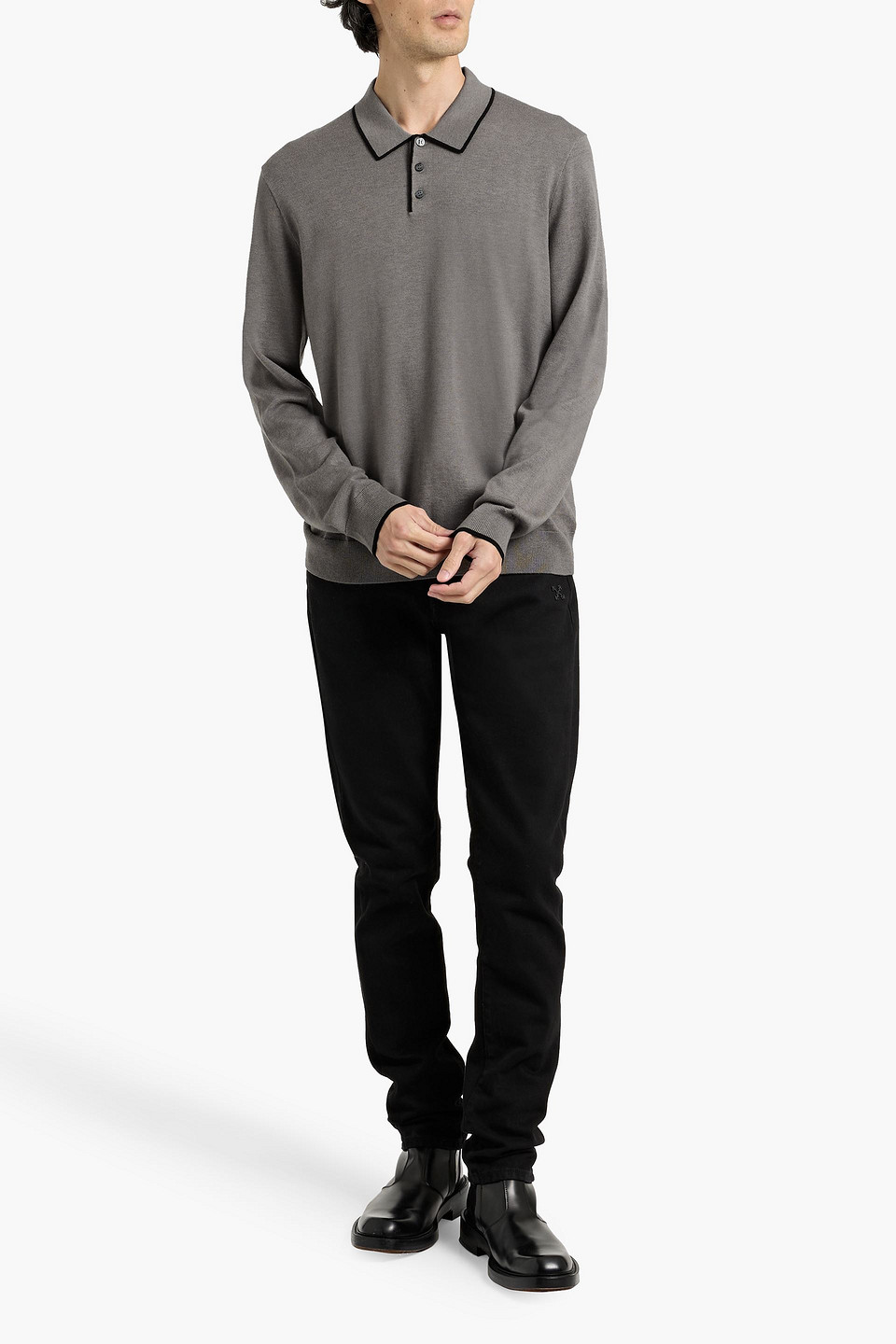 Paige Dobson Cotton-blend Polo Sweater In Gray