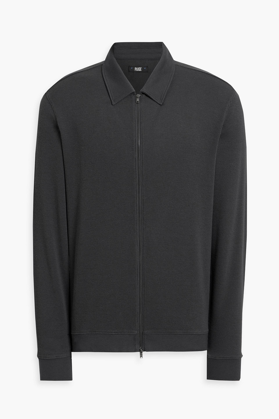 Paige Darrel Waffle-knit Cotton-blend Zip-up Sweater In Gray