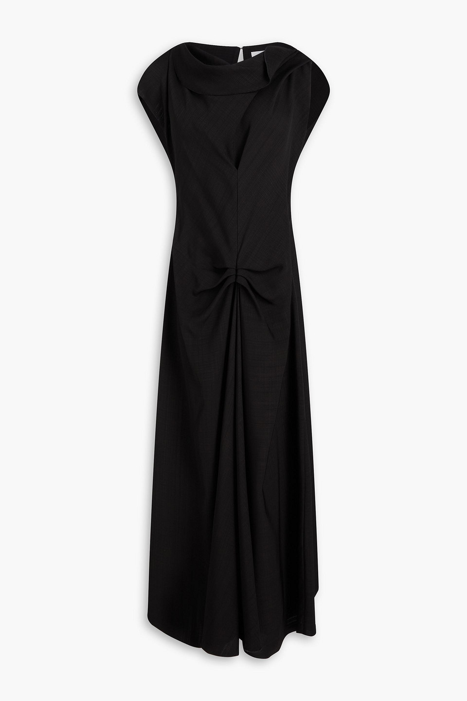 Victoria Beckham Ruched Woven Midi Dress In Black