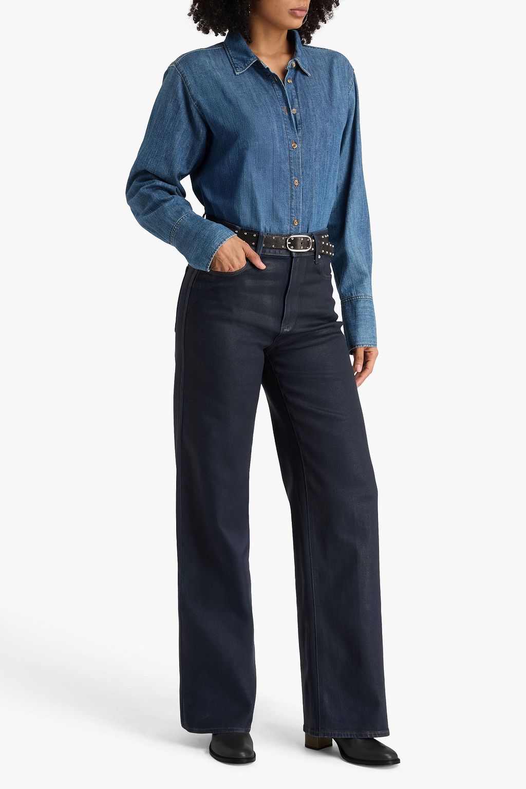 PAIGE Sasha coated high-rise wide-leg jeans