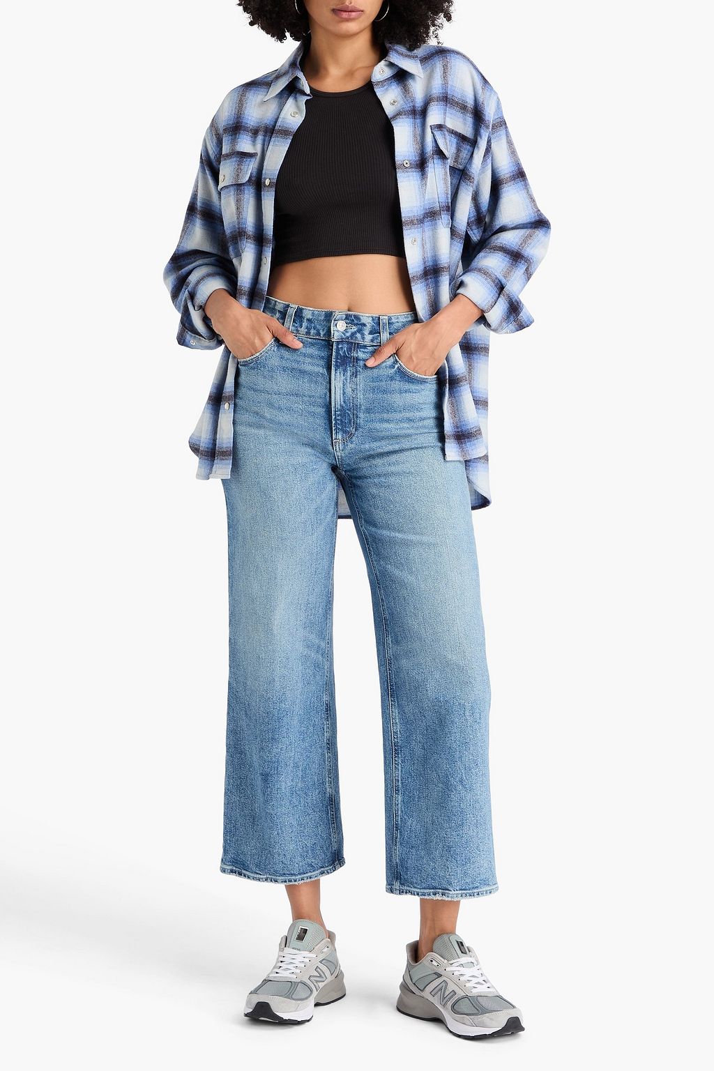 PAIGE Sasha cropped faded high-rise wide-leg jeans