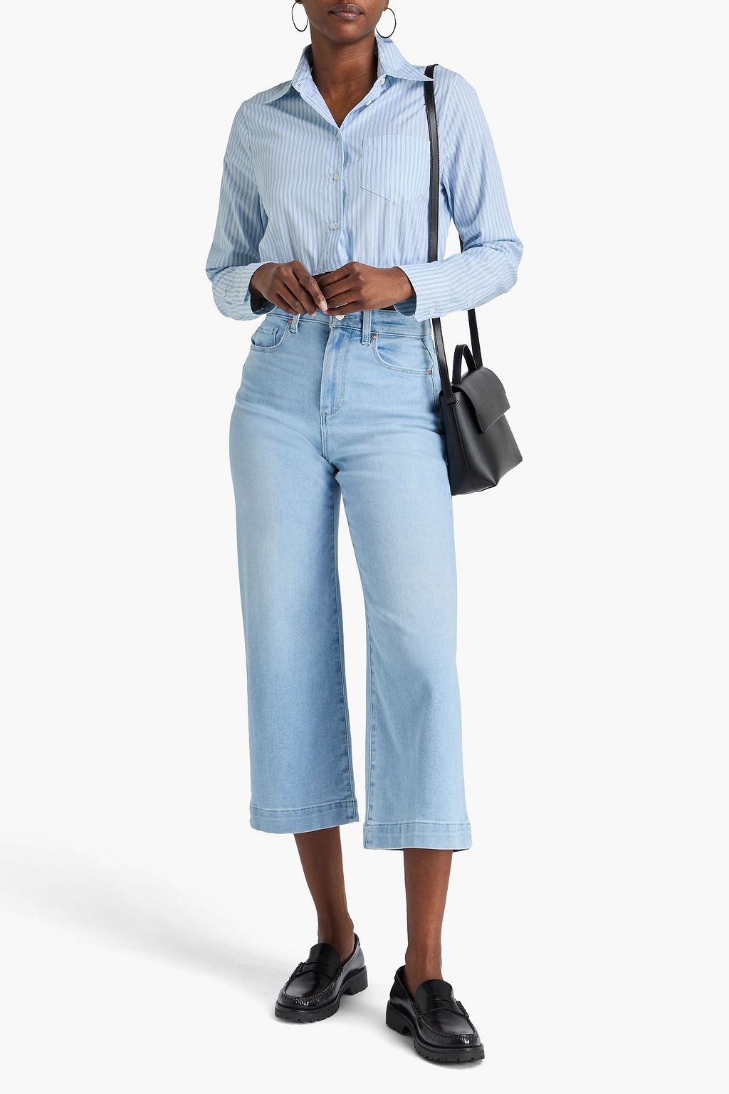 PAIGE Spotlight cropped faded high-rise wide-leg jeans