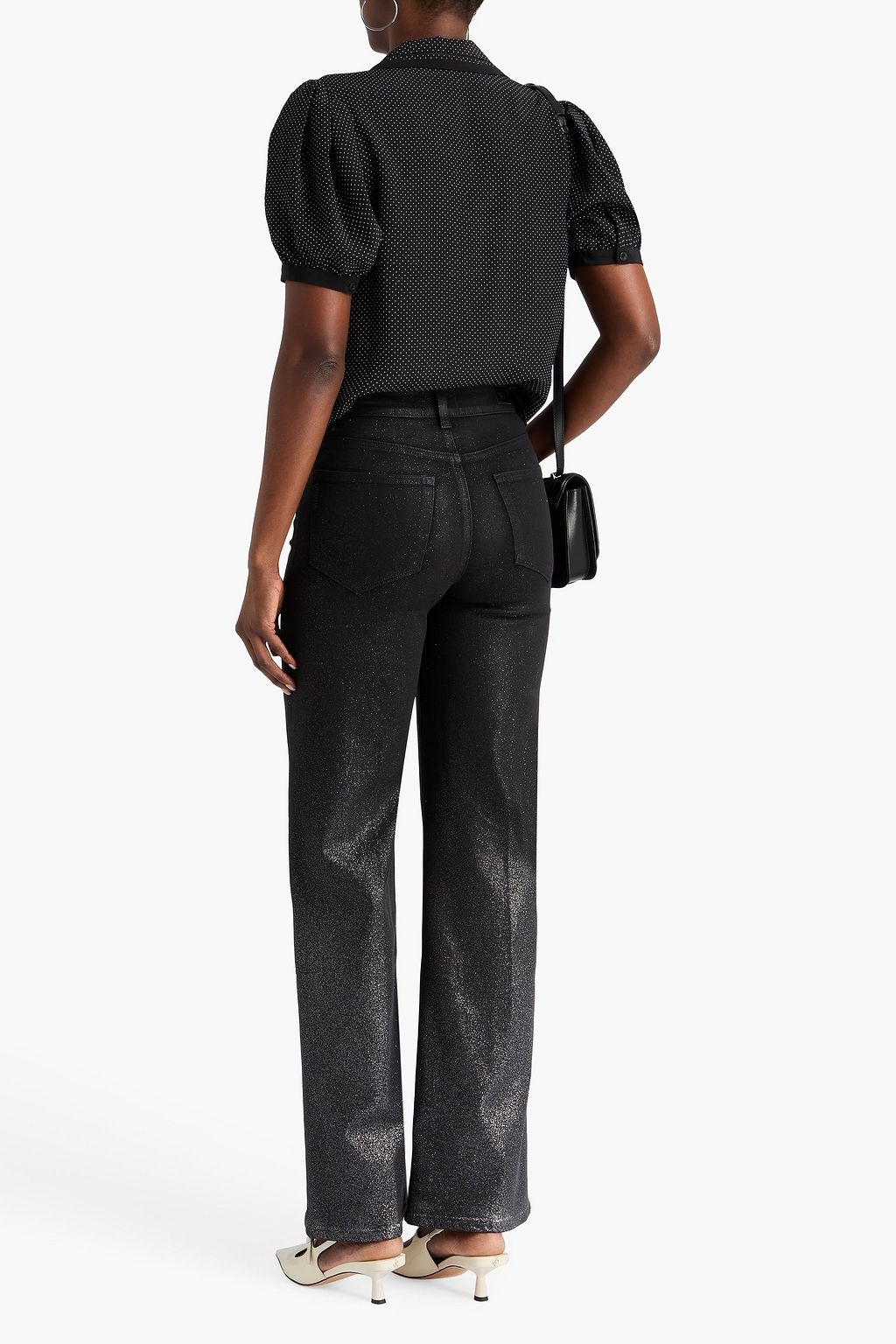 PAIGE Sasha coated glittered high-rise wide-leg jeans
