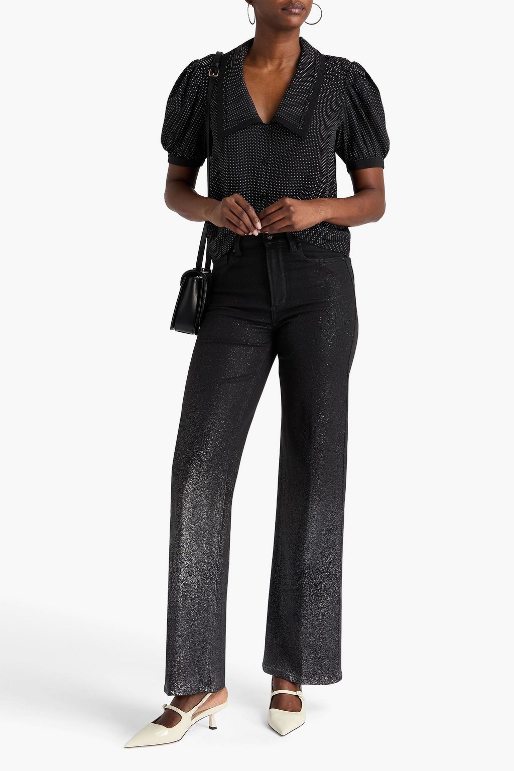 PAIGE Sasha coated glittered high-rise wide-leg jeans