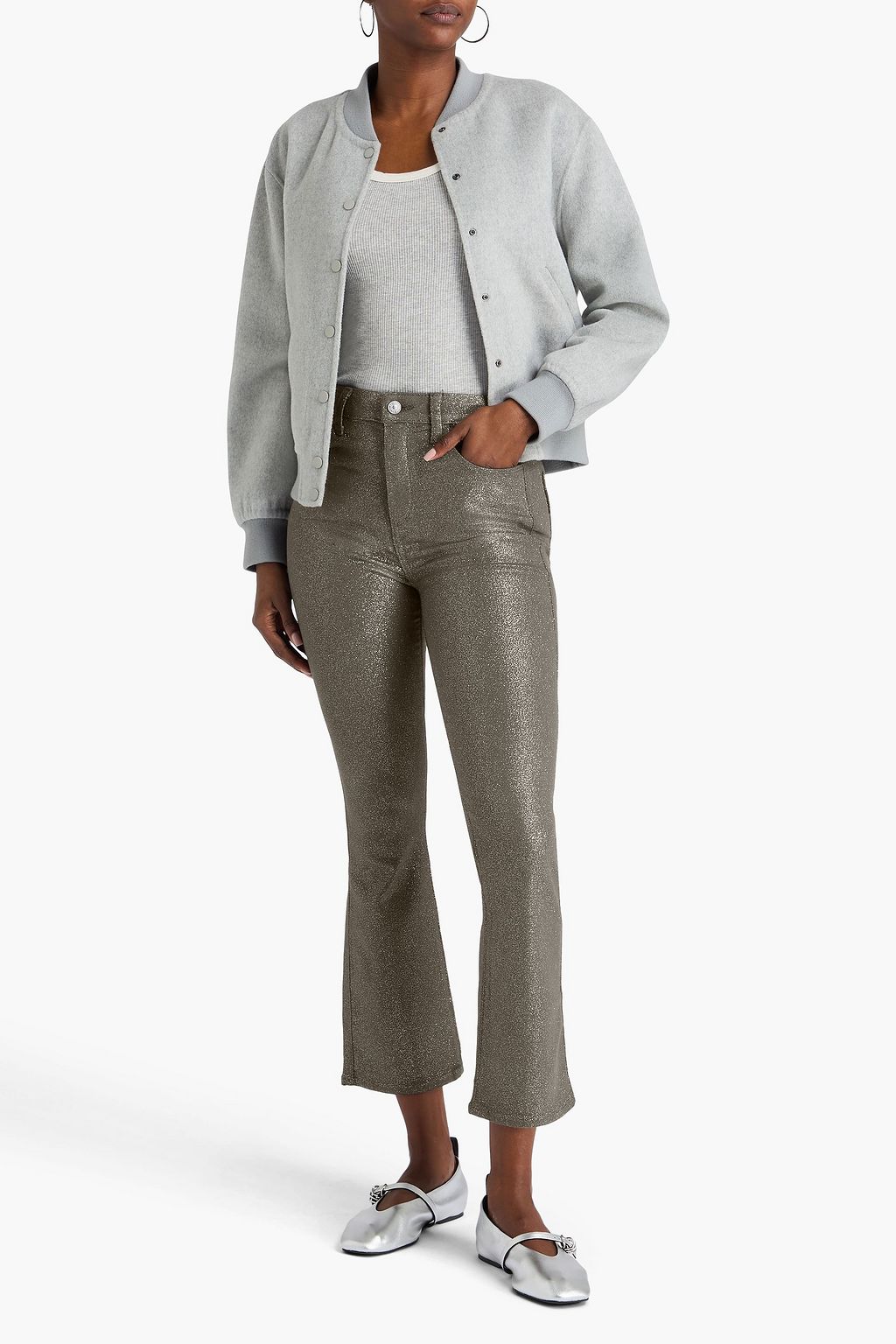PAIGE Claudine glittered coated high-rise flared jeans