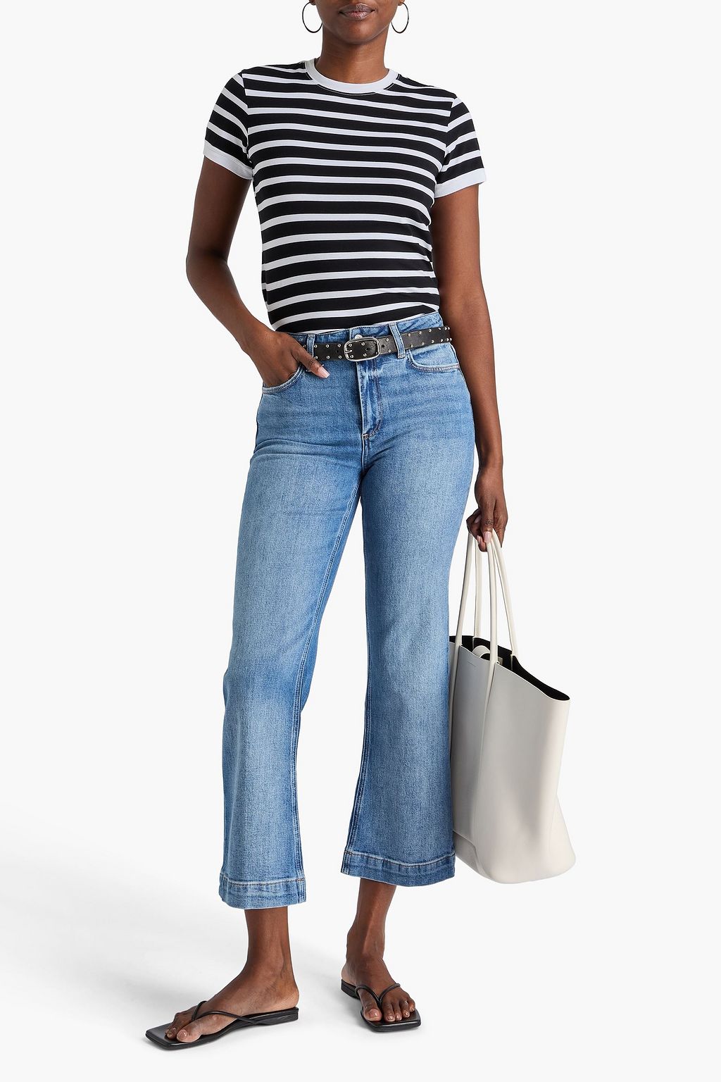PAIGE Leenah Ankle cropped faded high-rise wide-leg jeans