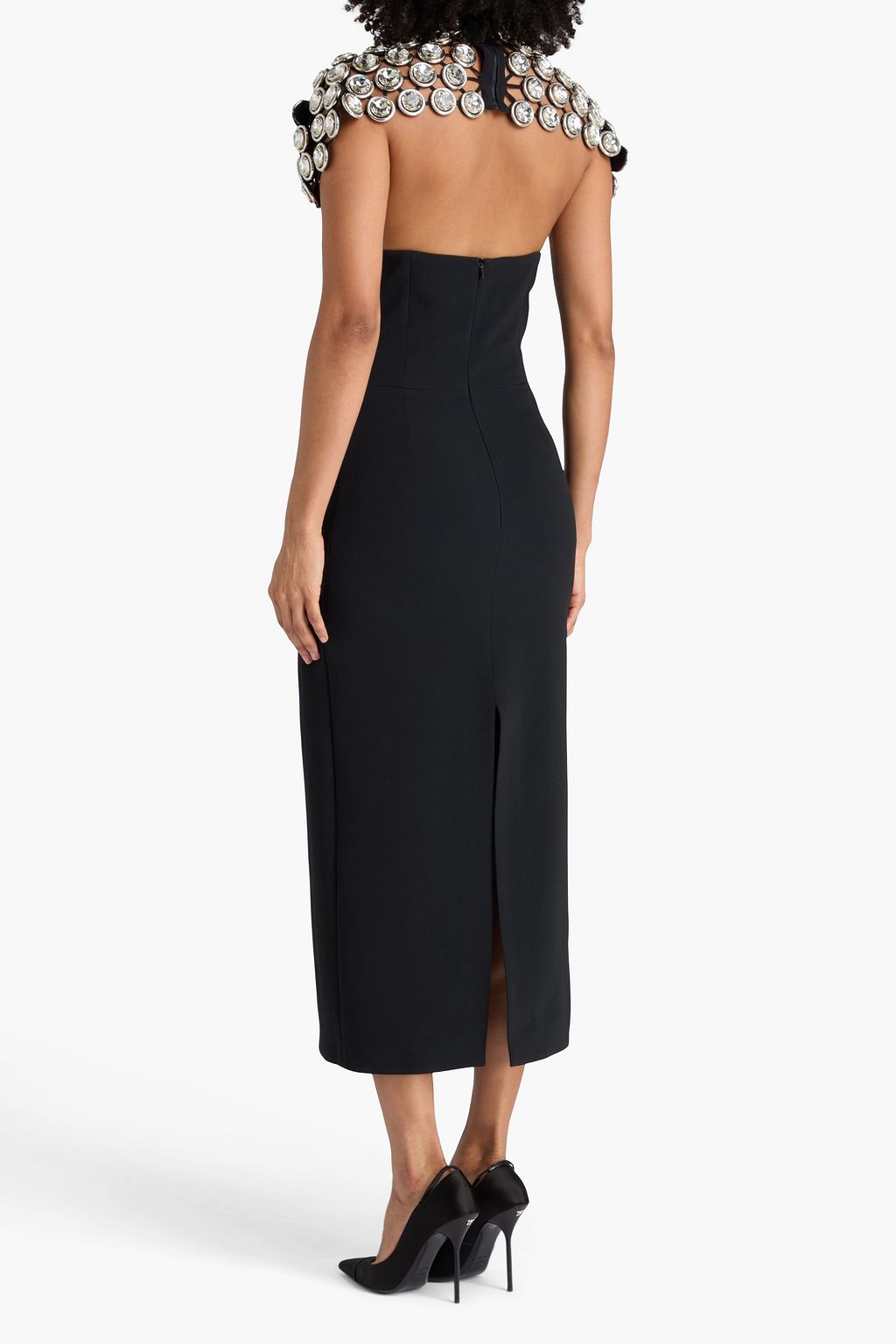 DAVID KOMA Crystal-embellished crepe midi dress
